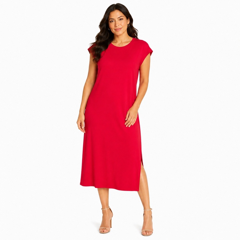 Zenana T-Shirt Midi Dress Womens Large Red Cap Sleeve Cotton Blend CD-3413